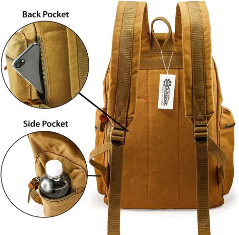 GEARONIC 21L Vintage Canvas Backpack Leather Rucksack Knapsack 15inch Laptop Tote Satchel College Shoulder Hiking Bag in Saudi Arabia