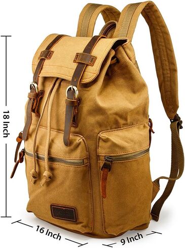 GEARONIC 21L Vintage Canvas Backpack Leather Rucksack Knapsack 15inch Laptop Tote Satchel College Shoulder Hiking Bag in Saudi Arabia