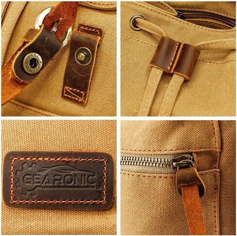 GEARONIC 21L Vintage Canvas Backpack Leather Rucksack Knapsack 15inch Laptop Tote Satchel College Shoulder Hiking Bag in Saudi Arabia