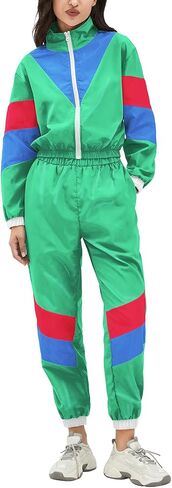 مجموعة ملابس Nhicdns النسائية المكونة من قطعتين من الألوان 80s 90s وأكمام طويلة سترة واقية من الرياح مجموعة رياضية نشطة in Kuwait