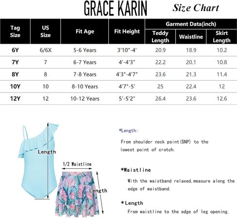 GRACE KARIN Girls Swimsuit with Skirt One Piece Bathing Suit Swimwear 6-14Y in Saudi Arabia