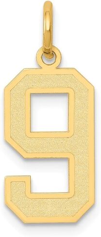Solid 14k Yellow Gold Medium Number 9 Charm Brushed Matte Finish Pendant - 20mm x 8mm in Saudi Arabia