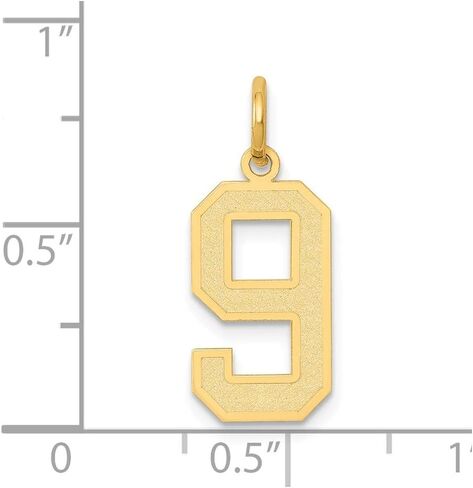 Solid 14k Yellow Gold Medium Number 9 Charm Brushed Matte Finish Pendant - 20mm x 8mm in Saudi Arabia