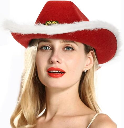 قبعة NociHah Cowboy Cowgirl للنساء من ريش عيد الميلاد الغربي مع وميض LED in Kuwait