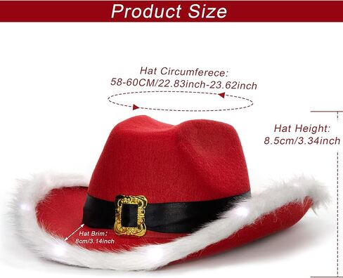 قبعة NociHah Cowboy Cowgirl للنساء من ريش عيد الميلاد الغربي مع وميض LED in Kuwait