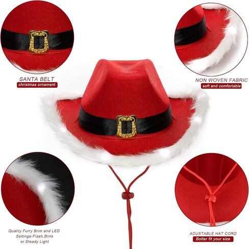 قبعة NociHah Cowboy Cowgirl للنساء من ريش عيد الميلاد الغربي مع وميض LED in Kuwait