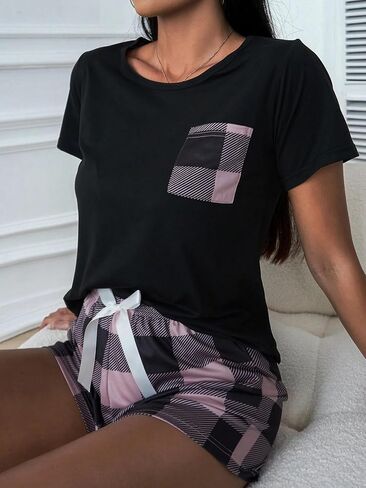 أطقم بيجامات نسائية من SISKIN - بيجامات بطباعة منقوشة بافلو للنساء مجموعة ملابس نوم مع شورتات مجموعات Pjs صيفية in Kuwait