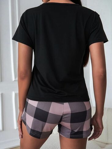 أطقم بيجامات نسائية من SISKIN - بيجامات بطباعة منقوشة بافلو للنساء مجموعة ملابس نوم مع شورتات مجموعات Pjs صيفية in Kuwait