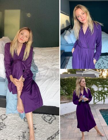 رداء Ekouaer للنساء بأكمام طويلة منسوج كيمونو، رداء حمام ناعم وخفيف الوزن، ملابس نوم قطنية للسيدات in Kuwait