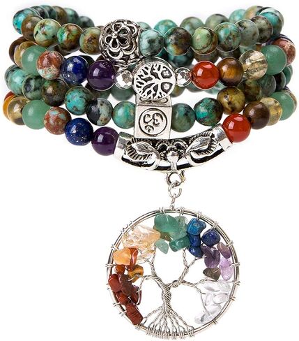 Bivei 108 Mala Beads Bracelet - 7 Chakra Tree of Life Real Healing Gemstone Yoga Meditation Mala Prayer Bead Necklace in Saudi Arabia