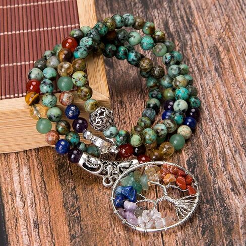 Bivei 108 Mala Beads Bracelet - 7 Chakra Tree of Life Real Healing Gemstone Yoga Meditation Mala Prayer Bead Necklace in Saudi Arabia