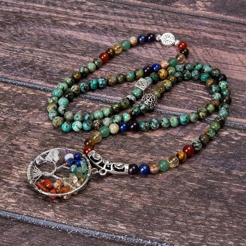 Bivei 108 Mala Beads Bracelet - 7 Chakra Tree of Life Real Healing Gemstone Yoga Meditation Mala Prayer Bead Necklace in Saudi Arabia
