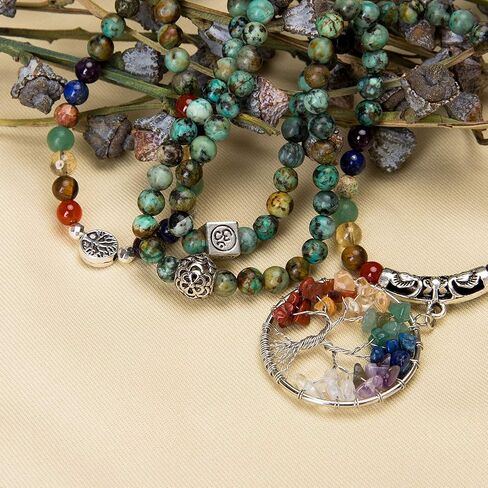 Bivei 108 Mala Beads Bracelet - 7 Chakra Tree of Life Real Healing Gemstone Yoga Meditation Mala Prayer Bead Necklace in Saudi Arabia