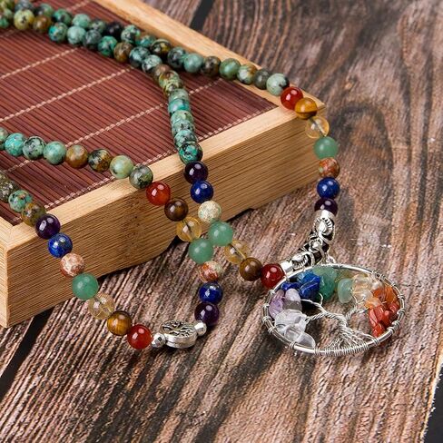 Bivei 108 Mala Beads Bracelet - 7 Chakra Tree of Life Real Healing Gemstone Yoga Meditation Mala Prayer Bead Necklace in Saudi Arabia