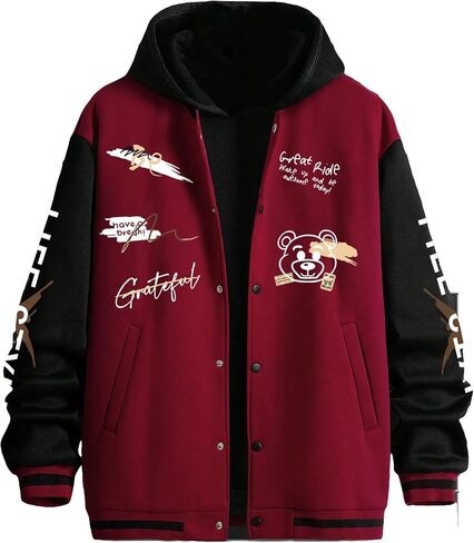 SHENHE Men's Slogan Graphic Button Down Varsity Jacket Baseball Bomber Jackets in Saudi Arabia