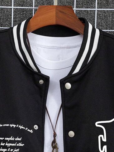 SHENHE Men's Slogan Graphic Button Down Varsity Jacket Baseball Bomber Jackets in Saudi Arabia