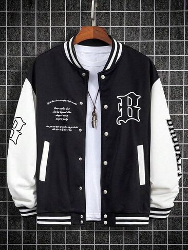 SHENHE Men's Slogan Graphic Button Down Varsity Jacket Baseball Bomber Jackets in Saudi Arabia