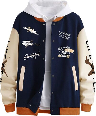 SHENHE Men's Slogan Graphic Button Down Varsity Jacket Baseball Bomber Jackets in Saudi Arabia