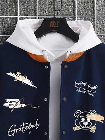 SHENHE Men's Slogan Graphic Button Down Varsity Jacket Baseball Bomber Jackets in Saudi Arabia