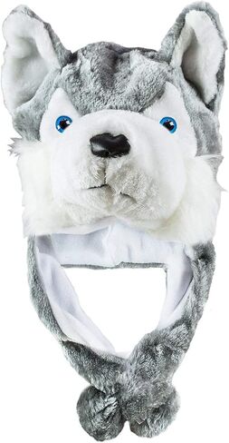 Cute Plush Animal Head Winter Hat Warm Winter Fashion Clothing Accessories (Husky (Short)) in Saudi Arabia