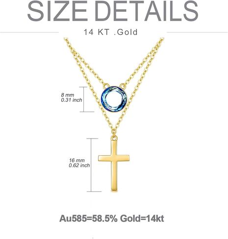 Rikelus 14K الذهب الصليب الطبقات قلادة للنساء الفتيات، الذهب الأصفر الإيمان الديني الصليب قلادة قلادة مع دائرة الكريستال طبقتين هدايا المجوهرات لها 16 + 1 + 1 بوصة in Kuwait