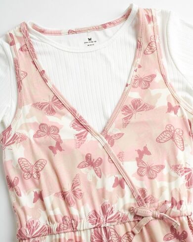 بذلة One Step Up للفتيات - رومبر من قماش الدنيم بأرجل واسعة وحواف مكشكشة كلاسيكية (المقاس: 7-12) in Kuwait