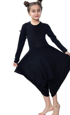 بذلة Loxdonz للفتيات بأكمام طويلة كاجوال قابلة للتمدد، فستان طويل للأطفال من 5 إلى 13 سنة in Kuwait