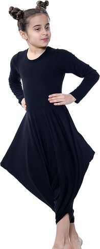 بذلة Loxdonz للفتيات بأكمام طويلة كاجوال قابلة للتمدد، فستان طويل للأطفال من 5 إلى 13 سنة in Kuwait