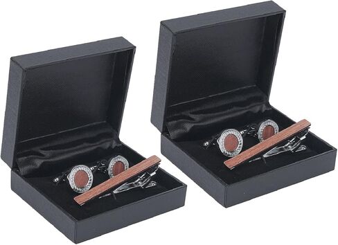 Wooden Cufflinks Gift Set, 4-Piece Cufflinks and 2-Piece Tie Clip Personalized Gift Set for Men in Kuwait