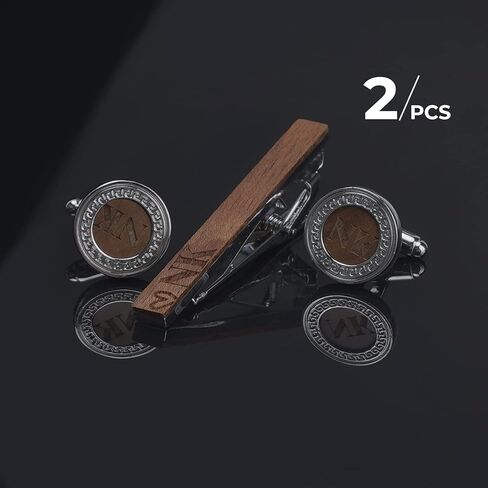 Wooden Cufflinks Gift Set, 4-Piece Cufflinks and 2-Piece Tie Clip Personalized Gift Set for Men in Kuwait