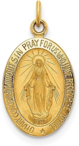 Diamond2Deal 14k Yellow Gold Satin Small Oval Miraculous Medal Fine Jewelry for Women (L- 19.5 mm W- 10.5 mm), Metal in Saudi Arabia