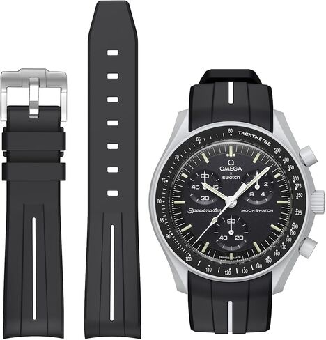العصابات لساعة Moonswatch، حزام متوافق مع أوميغا سواتش Moonswatch Speedmaster لا فجوة تصميم منحني سيليكون حزام بديل مقاوم للماء لساعة أوميغا الرجال النساء in Kuwait