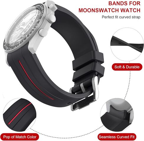 العصابات لساعة Moonswatch، حزام متوافق مع أوميغا سواتش Moonswatch Speedmaster لا فجوة تصميم منحني سيليكون حزام بديل مقاوم للماء لساعة أوميغا الرجال النساء in Kuwait