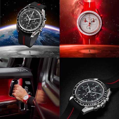 العصابات لساعة Moonswatch، حزام متوافق مع أوميغا سواتش Moonswatch Speedmaster لا فجوة تصميم منحني سيليكون حزام بديل مقاوم للماء لساعة أوميغا الرجال النساء in Kuwait