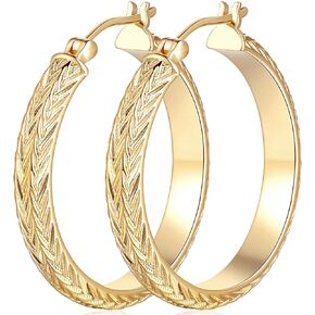 Aidomiya Gold Earrings 14k Gold Hoop Earrings for Women 14K Gold Earrings Large Chunky Gold Hoop Earrings with a V-Shaped Engraved Design Gold Earrings for Women’s Hoop Earrings 30mm