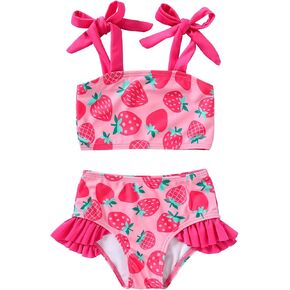YOUNGER TREE Toddler Girls Two Pieces Swimsuit Color Block Stripe Swimwear Summer Beach Bathing Suit 18M-5T in Kuwait