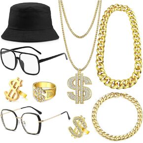 ريوسو الهيب هوب مغني الراب زي 80s 90s اكسسوارات الزي للرجال وهمية سلسلة ذهبية المال تسجيل قلادة الهيب هوب مغني الراب زي عدة مجوهرات in Kuwait