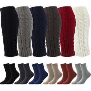 Liitrsh 12 Pairs Leg Warmers for Women and Wool Socks Set, Winter Long Leg Knit Leg Warm Long Boot Socks and Warm Thick Socks in Saudi Arabia
