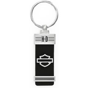 Harley-Davidson Metal Key Ring Black Faux Leather with 3d Metal B&S Logo Mens Key Chain HDK415, Black, One size in Kuwait
