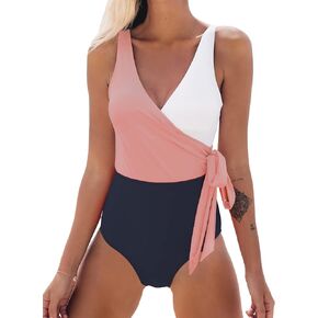 CUPSHE Women's One Piece Swimsuit Wrap Color Block Tie Side Bathing Suit