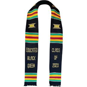 Ovaltag Educated Black Queen Class of 2023 Kente Stole, Custom Graduation stole/College Kente Sash, Class of 2023, Burgundy With White Trim in Kuwait