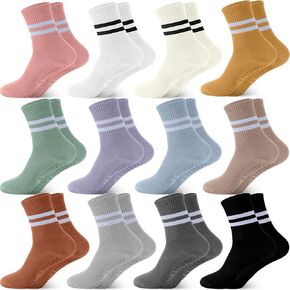 Cuffbow 12 Pairs Pilates Socks Non Slip Yoga Socks with Grips for Women Multicolor Grip Socks Non Skid Barre Socks for Barre, Ballet, Dance, Workout, Hospital in Kuwait