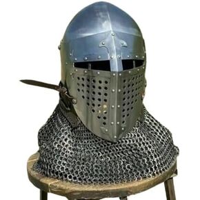 خوذة فارس العصور الوسطى - خوذة Chainmail خوذة جاهزة للمعركة، خوذة Bascinet لـ SCA HMB القتالية الفارس الفرنسي زي تنكري رمادي in Saudi Arabia