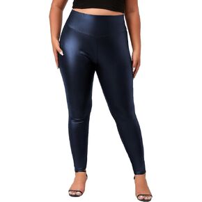WDIRARA Women's Plus Size High Waisted PU Leather Stretchy Leggings Skinny Pants