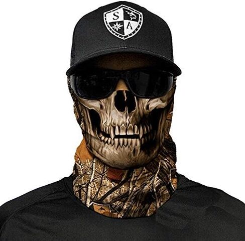 SA Company Face Shield Micro Fiber Protect from Wind, Dirt and Bugs. Worn as a Balaclava, Neck Gaiter & Head Band for Hunting, Fishing, Boating, Cycling, Paintball and Salt Lovers Forest Camo Skull in Kuwait