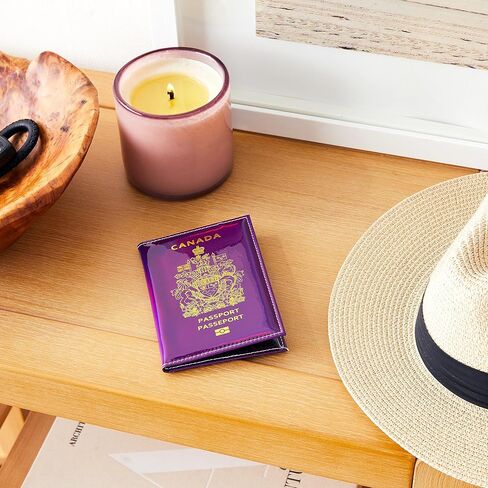 Pretty Little Passports Chrome Canada Passport Cover Vaccine Card Holder Combo, Passport Holder with Vaccine Card Slot (Purple & Gold) in Kuwait