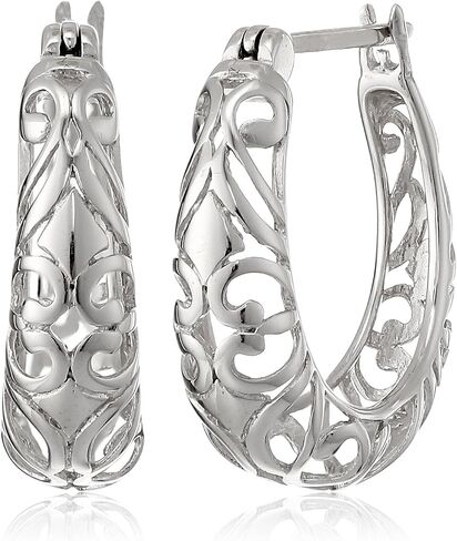أقراط Amazon Essentials Open Filigree Swirl Hoop من الفضة الإسترليني (مجموعة أمازون سابقًا) in Kuwait
