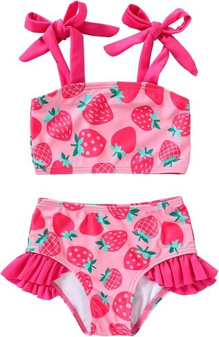 YOUNGER TREE Toddler Girls Two Pieces Swimsuit Color Block Stripe Swimwear Summer Beach Bathing Suit 18M-5T in Saudi Arabia