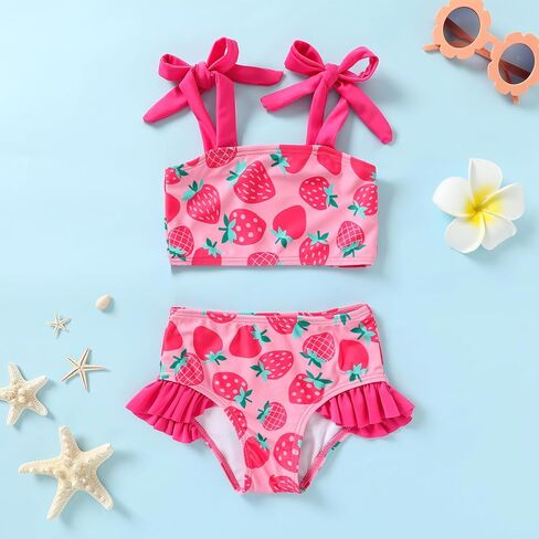 YOUNGER TREE Toddler Girls Two Pieces Swimsuit Color Block Stripe Swimwear Summer Beach Bathing Suit 18M-5T in Saudi Arabia
