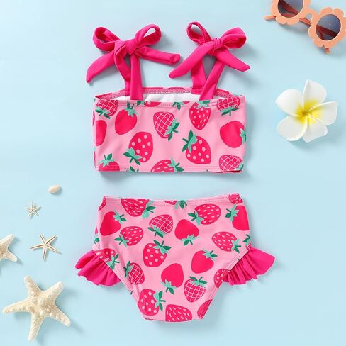 YOUNGER TREE Toddler Girls Two Pieces Swimsuit Color Block Stripe Swimwear Summer Beach Bathing Suit 18M-5T in Saudi Arabia